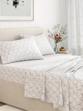 NEW Great Bay Home Flannel Sheet Set Twin - 100% Turkish Cotton, Double-Brushed